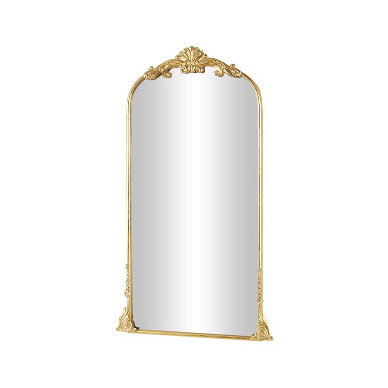 Gold Metal Tall Ornate Arched Baroque Floor Mirror, 28" x 1" x 48"