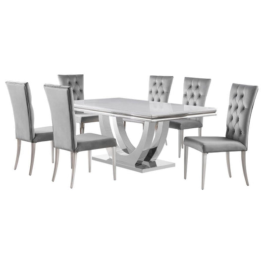 Niwrek 7-piece Rectangular Dining Table Set Grey and Chrome