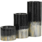 58711 Black Metal Colorblock Candle Holder with Gold and Silver Streaks, Set of 3 11", 7", 4"H