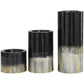 58711 Black Metal Colorblock Candle Holder with Gold and Silver Streaks, Set of 3 11", 7", 4"H