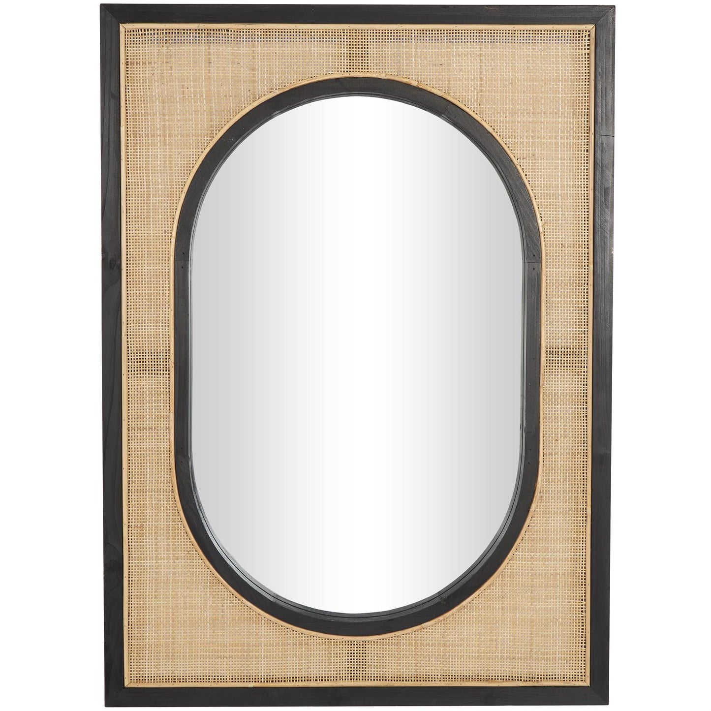 Brown Rattan Wall Mirror with Black Accent Frames, 30" x 2" x 42"