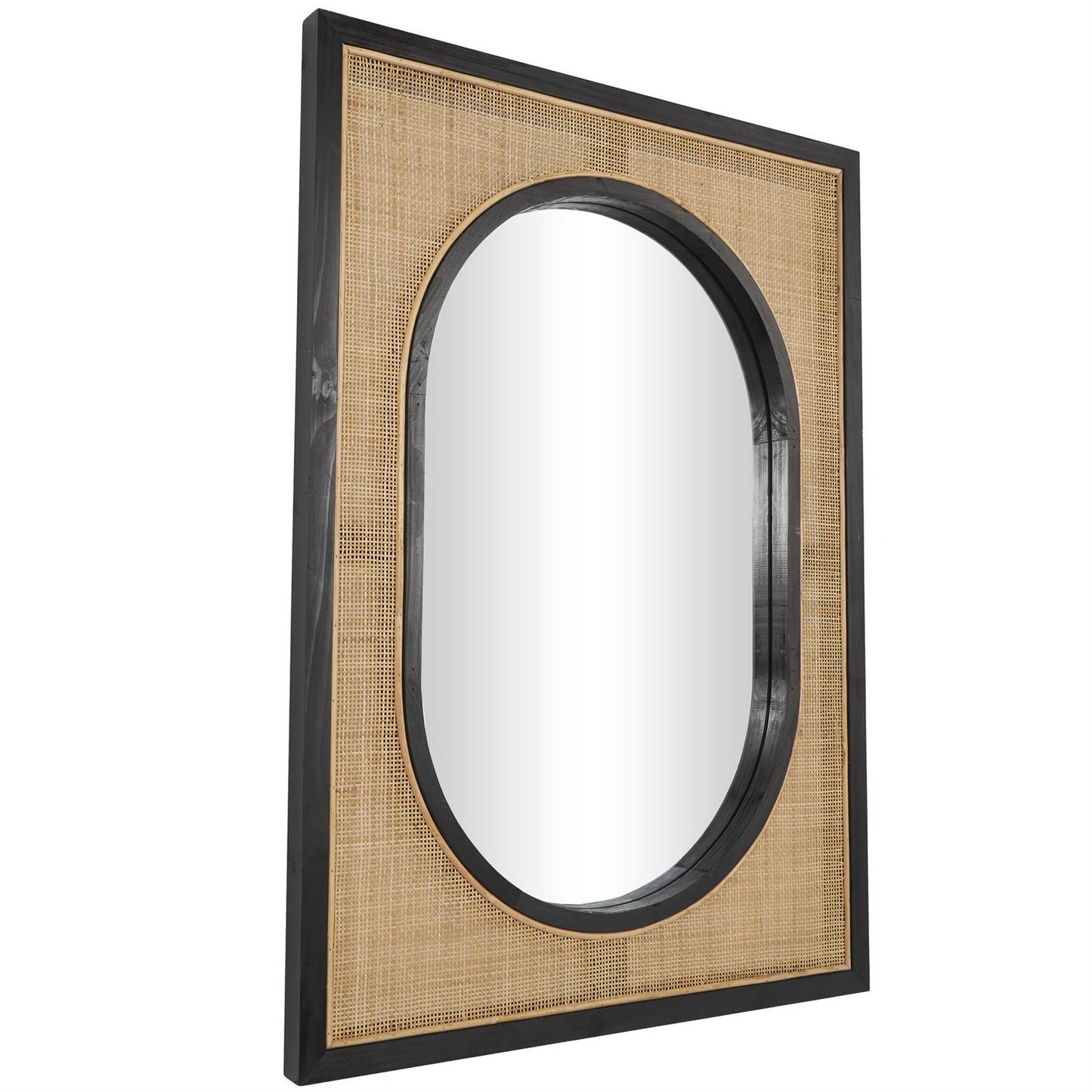 Brown Rattan Wall Mirror with Black Accent Frames, 30" x 2" x 42"