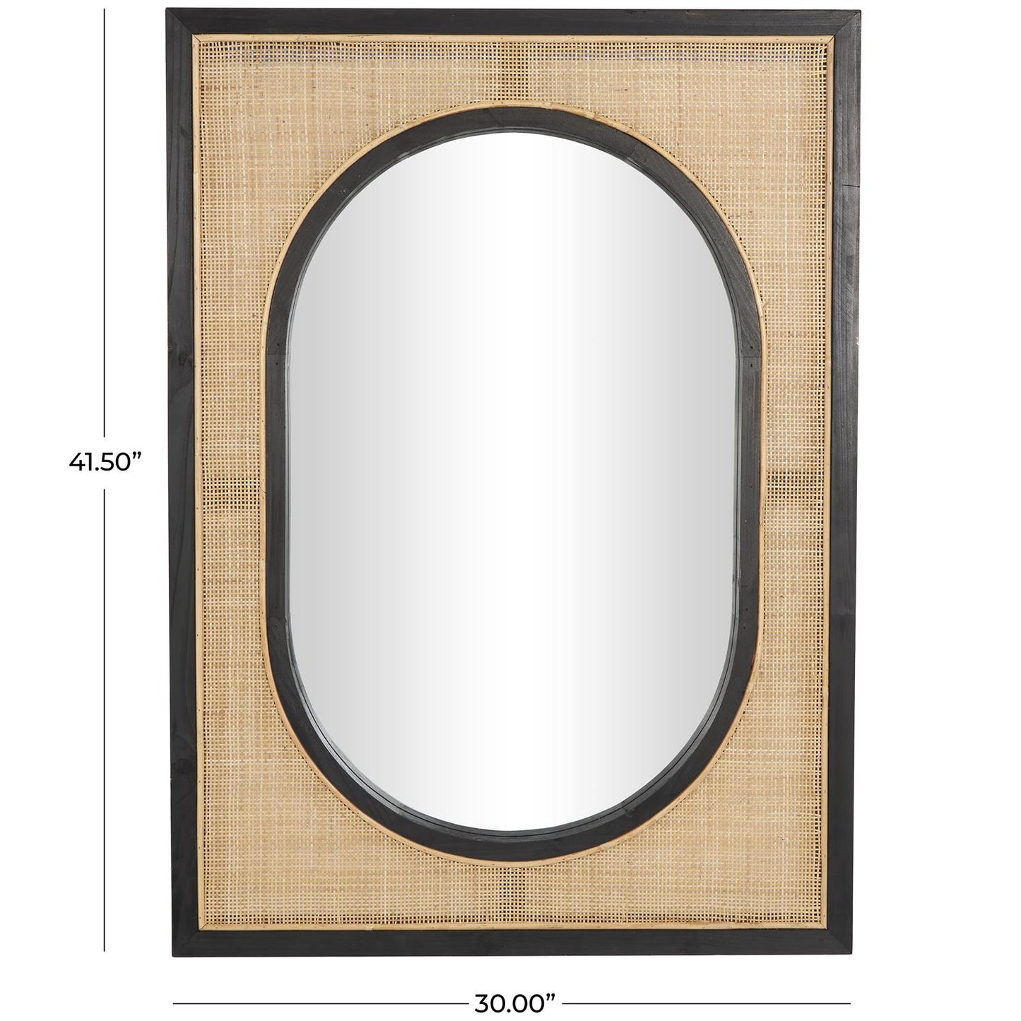 Brown Rattan Wall Mirror with Black Accent Frames, 30" x 2" x 42"