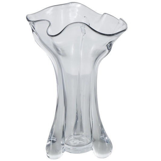 Clear Glass Abstract Fluted Tulip Vase, 9" x 9" x 16"