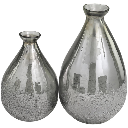 Gray Glass Textured Teardrop Vase, Set of 2 12", 9"H