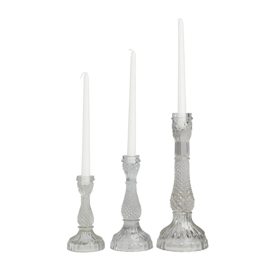 Clear Glass Candle Holder, Set of 3 12", 8", 7"H