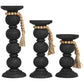 87051 Black Wood Handmade Bubble Inspired Matte Candle Holder with Beaded Garland Accent, Set of 3 15", 12", 9"H