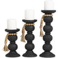 87051 Black Wood Handmade Bubble Inspired Matte Candle Holder with Beaded Garland Accent, Set of 3 15", 12", 9"H