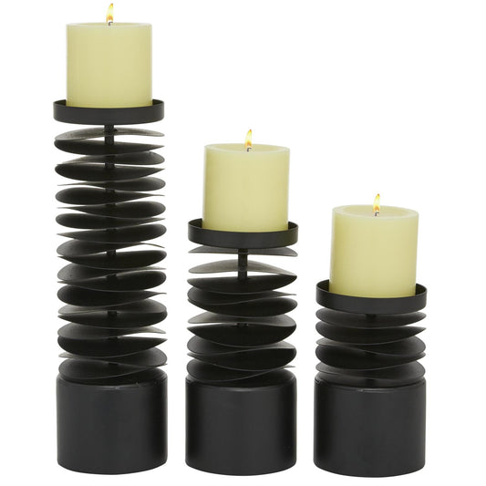 Black Metal Candle Holder, Set of 3 6", 8", 12"H