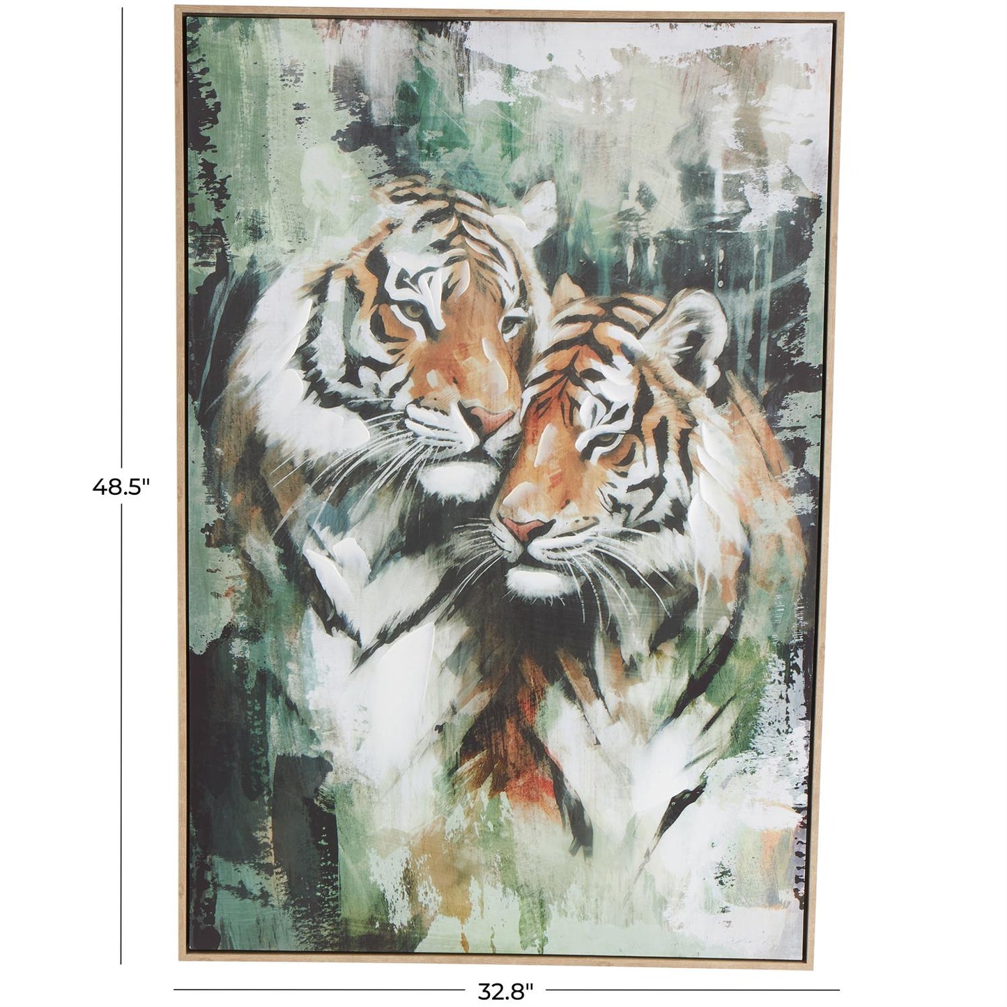 22271 Multi Colored Canvas Tiger Shaded Living Room Framed Wall Art with Green Accents, 33" x 2" x 49"