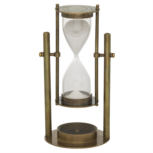 Bronze Brass Metal Hourglass Sand Timer, 4" x 4" x 8"