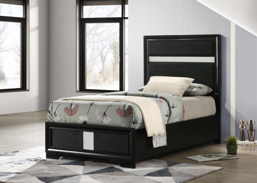 063602 Adnarim 54-inch Upholstered Twin Panel Bed Black