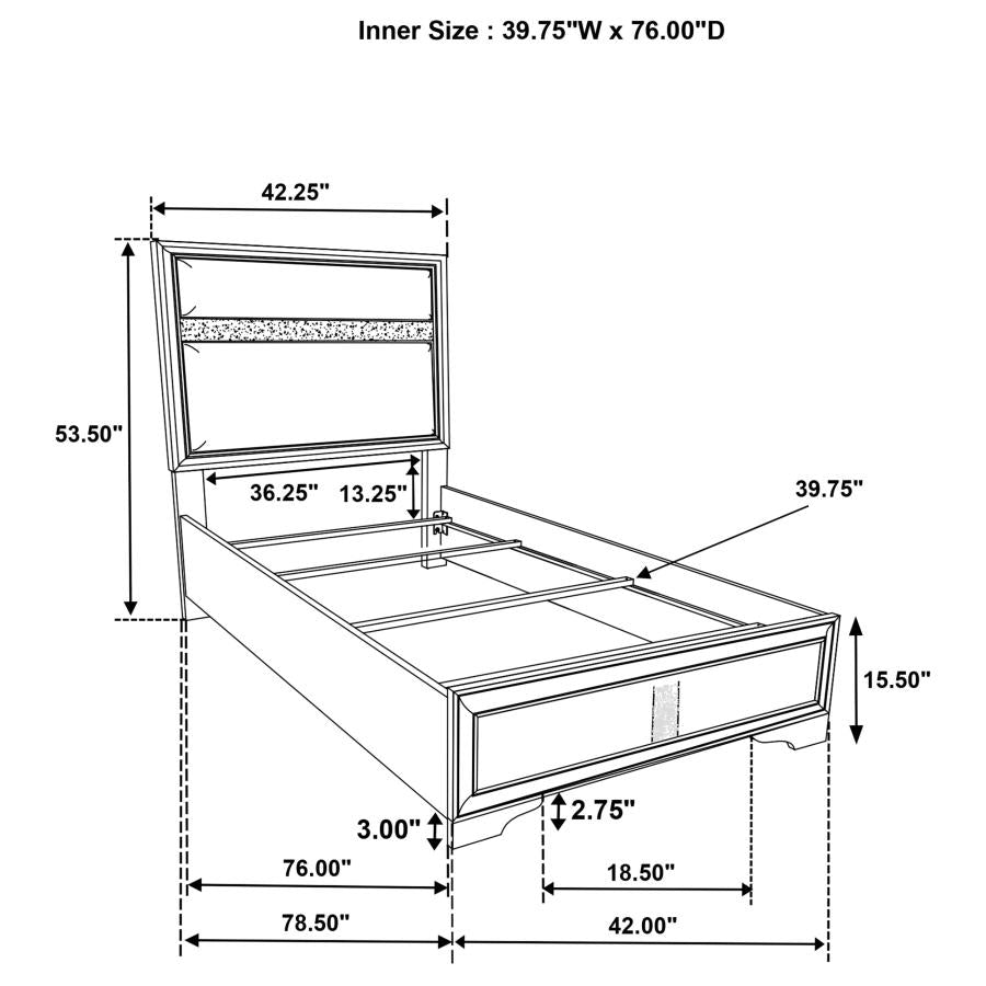 063602 Adnarim 54-inch Upholstered Twin Panel Bed Black