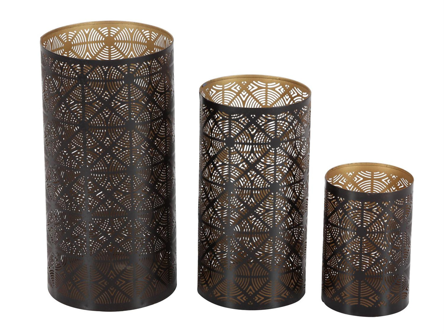 18122 Dark Brown Metal Geometric Decorative Candle Lantern, Set of 3 12", 10", 6"H