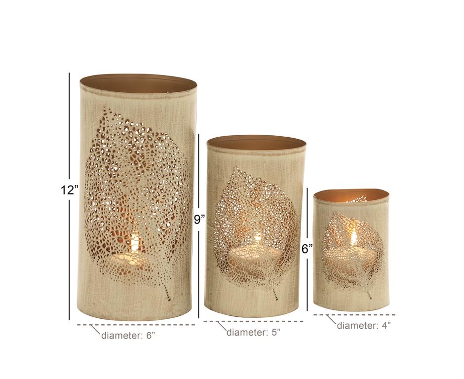 73222 Gold Metal Leaf Decorative Candle Lantern, Set of 3 6", 9", 12"H