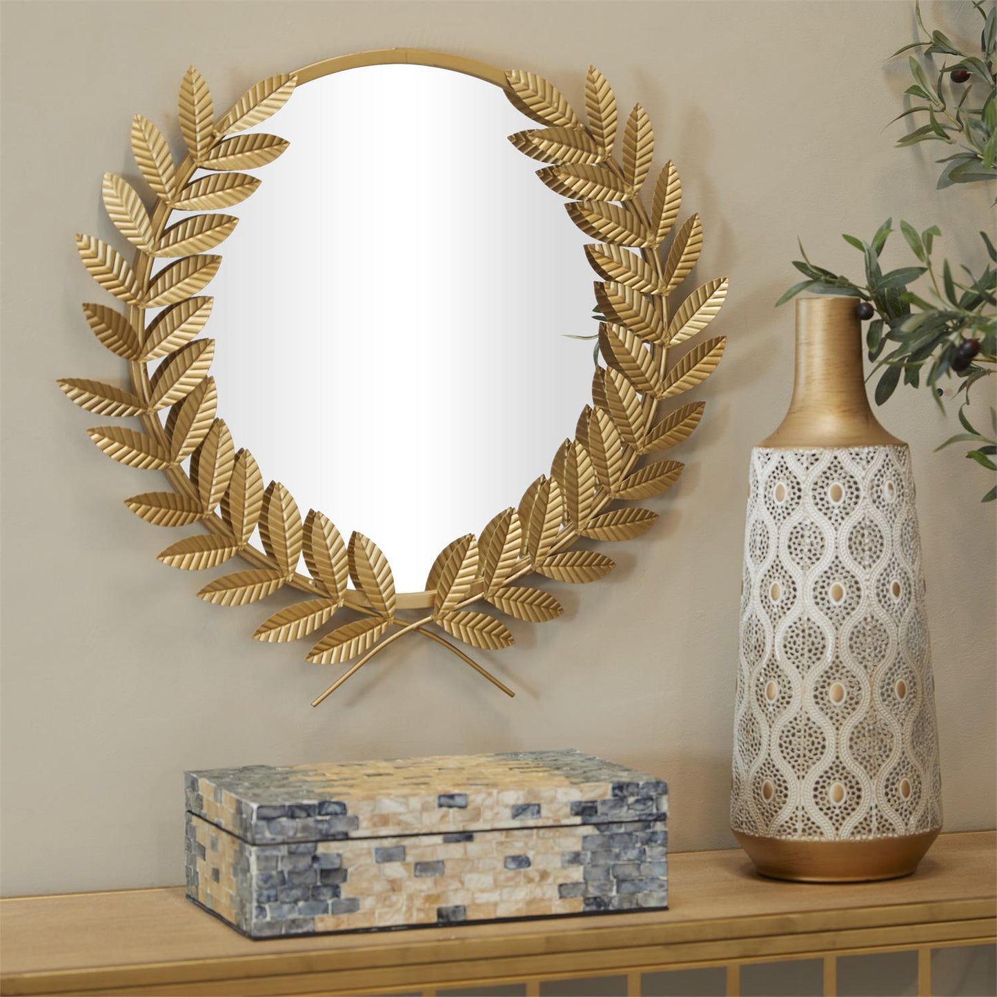 CosmoLiving by Cosmopolitan Gold Metal Leaf Wall Mirror, 23" x 2" x 23"