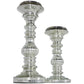 14642 Silver Metal Handmade Turned Style Pillar Candle Holder, Set of 2 9", 12"H