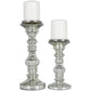 14642 Silver Metal Handmade Turned Style Pillar Candle Holder, Set of 2 9", 12"H