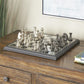 Black Aluminum Metal Chess Game Set with Black and Silver Pieces, 12" x 12" x 1"