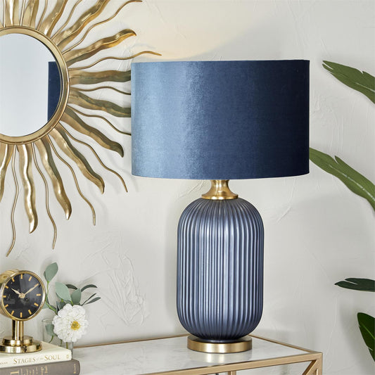 84692 Blue Fabric Table Lamp with Drum Shade, 16" x 16" x 26"