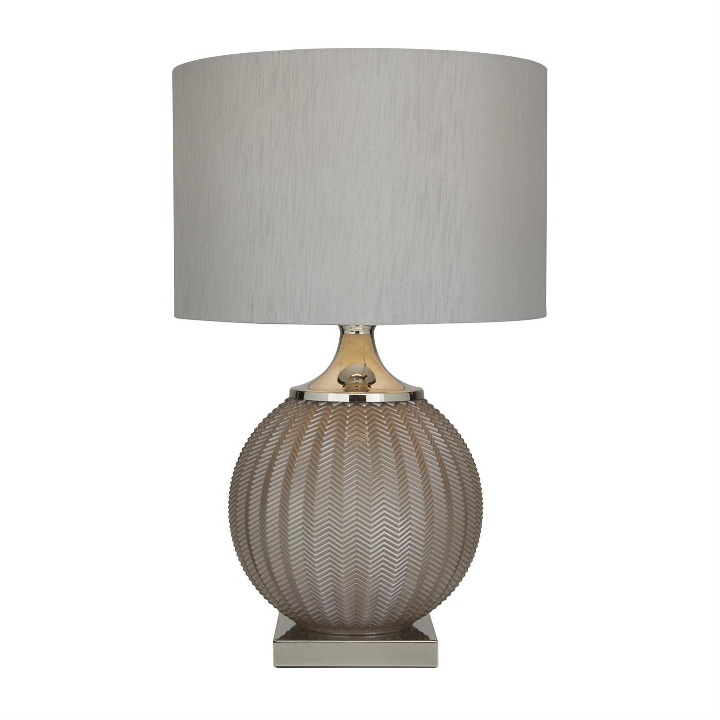 25692 Gray Glass Table Lamp with Drum Shade, 17" x 17" x 27"