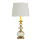 35692 Silver Linen Fabric Buffet Lamp with Gold Accents, 15" x 15" x 30"