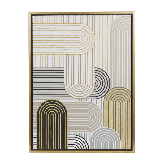 CREAM CANVAS ABSTRACT ART DECO LINEAR ARCHED FRAMED WALL ART WITH GOLD FOIL ACCENTS, 24" X 2" X 32"