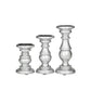 05064 Silver Mango Wood Turned Style Pillar Candle Holder, Set of 3 10", 8", 6"H