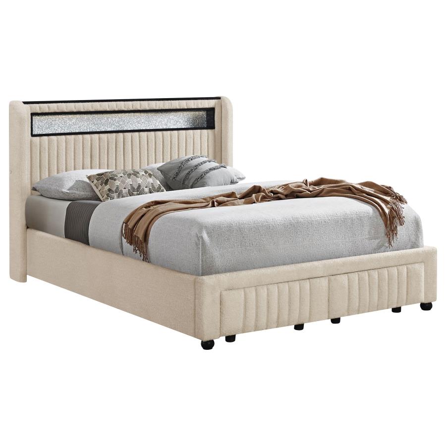 055064 Nosidam Upholstered LED Twin Storage Platform Bed Cream