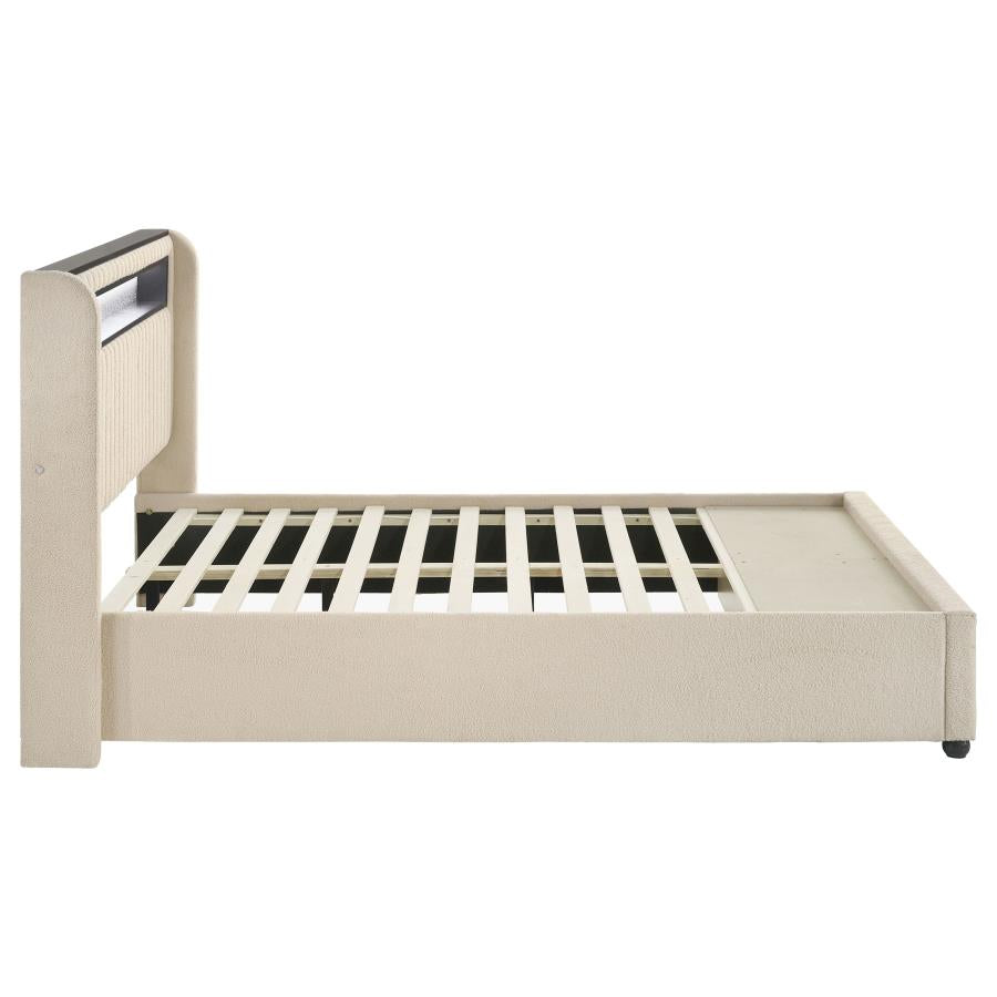 055064 Nosidam Upholstered LED Twin Storage Platform Bed Cream