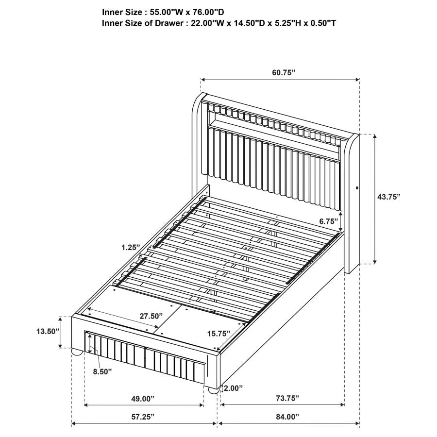 055064 Nosidam Upholstered LED Twin Storage Platform Bed Cream