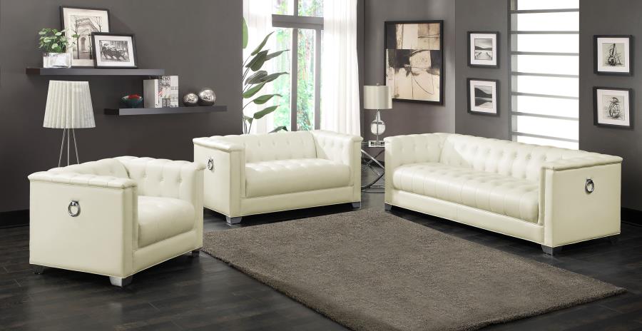 Onaivahc 3-piece Upholstered Track Arm Sofa Set Pearl White Success