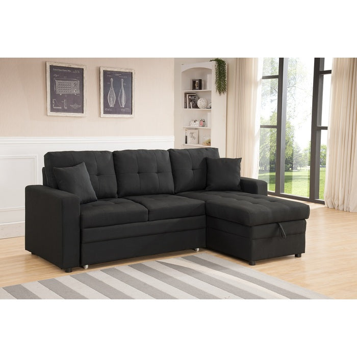 8008 Fabric Reversible Pull Out Sectional Sofa & Storage