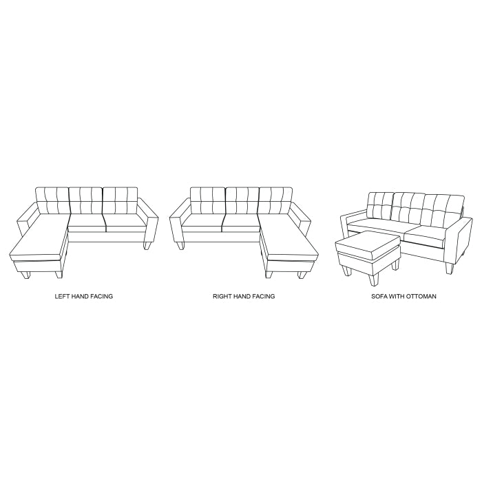 3208 Fabric Tufted Back Reversible Sectional Sofa Set