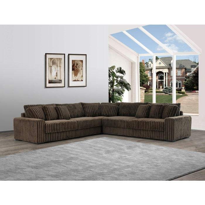 0328 Fabric Stationary Sectional Sofa w/ 9 Pillows