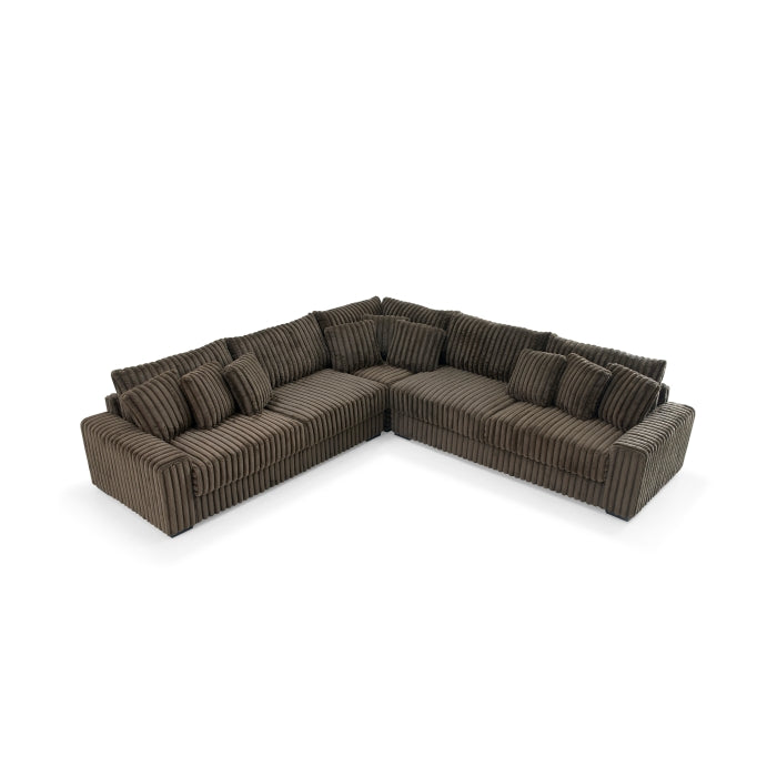 0328 Fabric Stationary Sectional Sofa w/ 9 Pillows