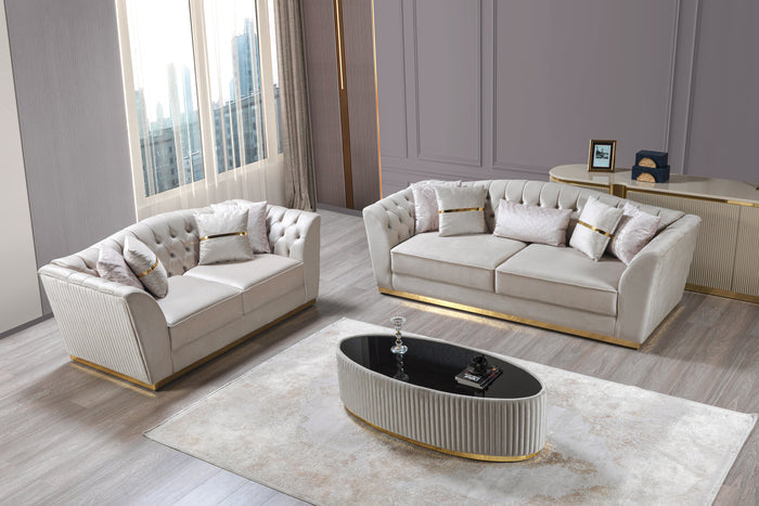 Anelim Ivory Velvet Sofa 93" & Loveseat 73"