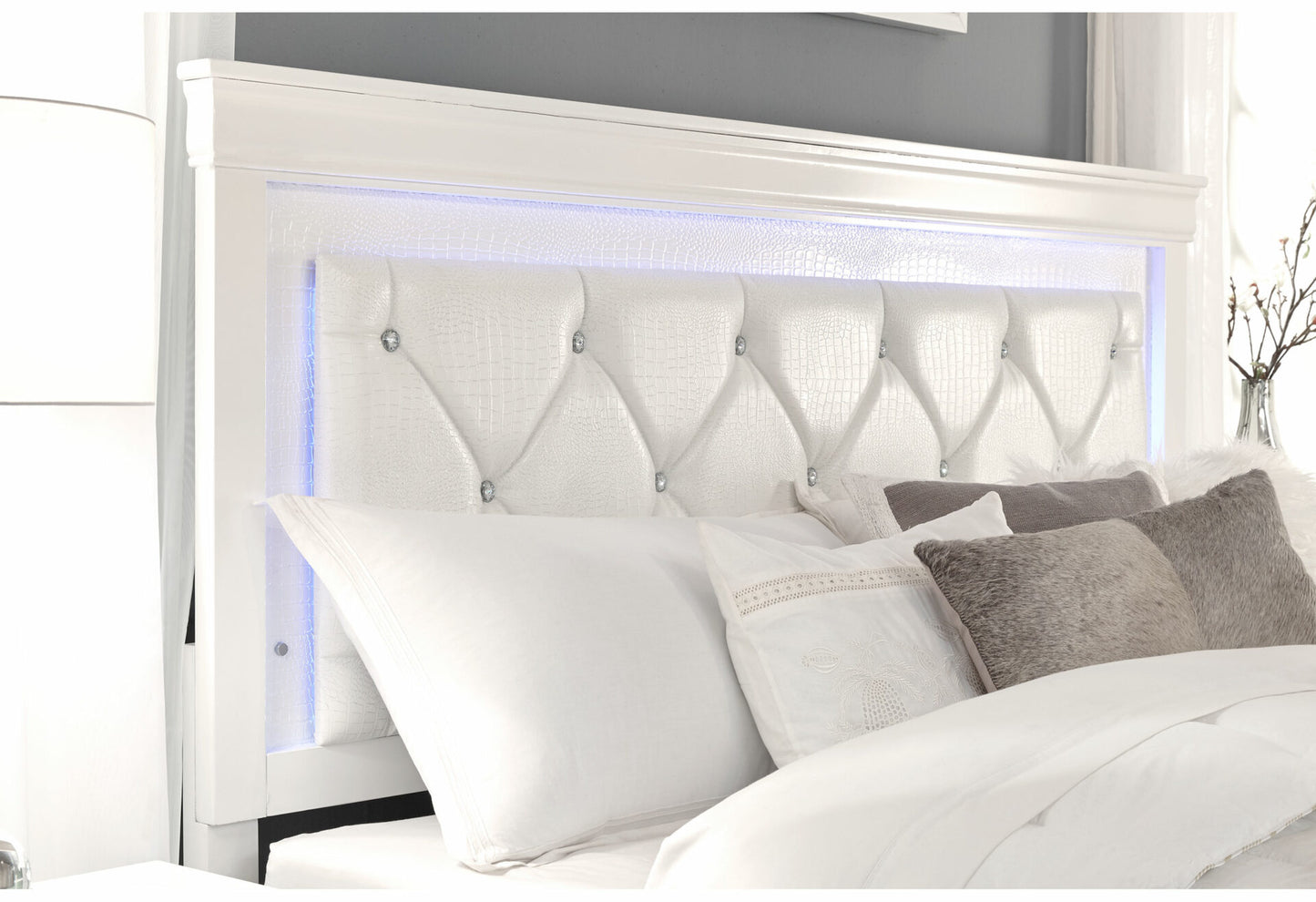 IEPMOP METALLIC WHITE BED WITH LED