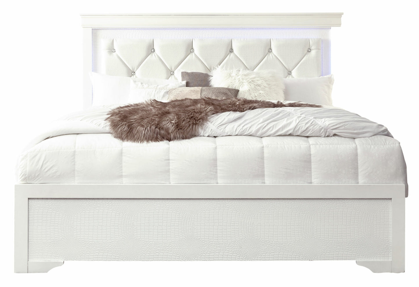 IEPMOP METALLIC WHITE BED WITH LED