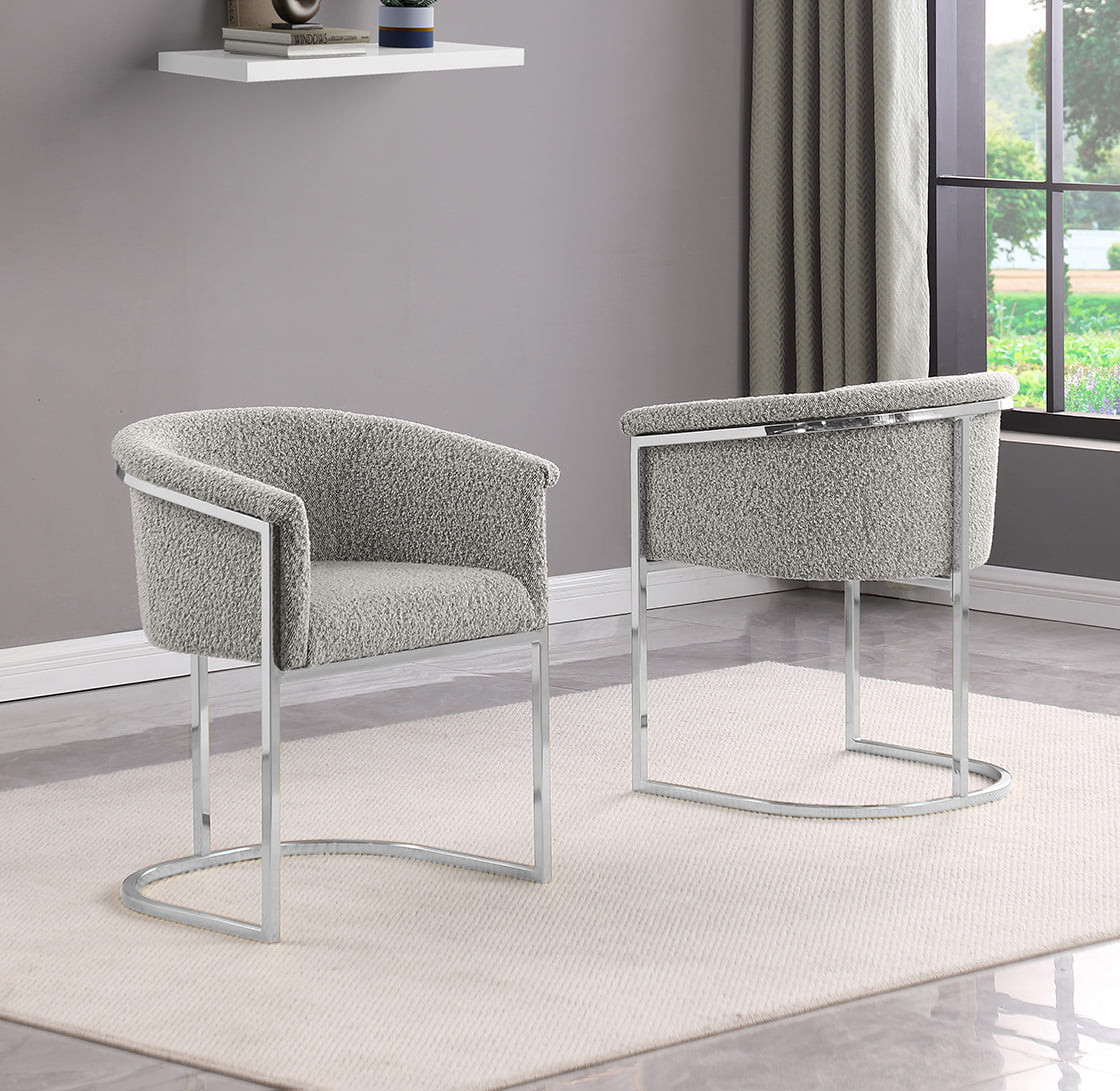 010CS Boucle Fabric Side Chairs with Chrome