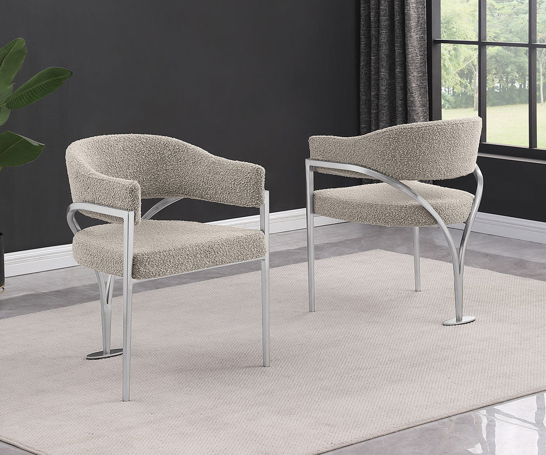 003CS Boucle Fabric Side Chairs with Brushed Chrome