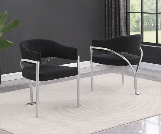 003CS Boucle Fabric Side Chairs with Brushed Chrome